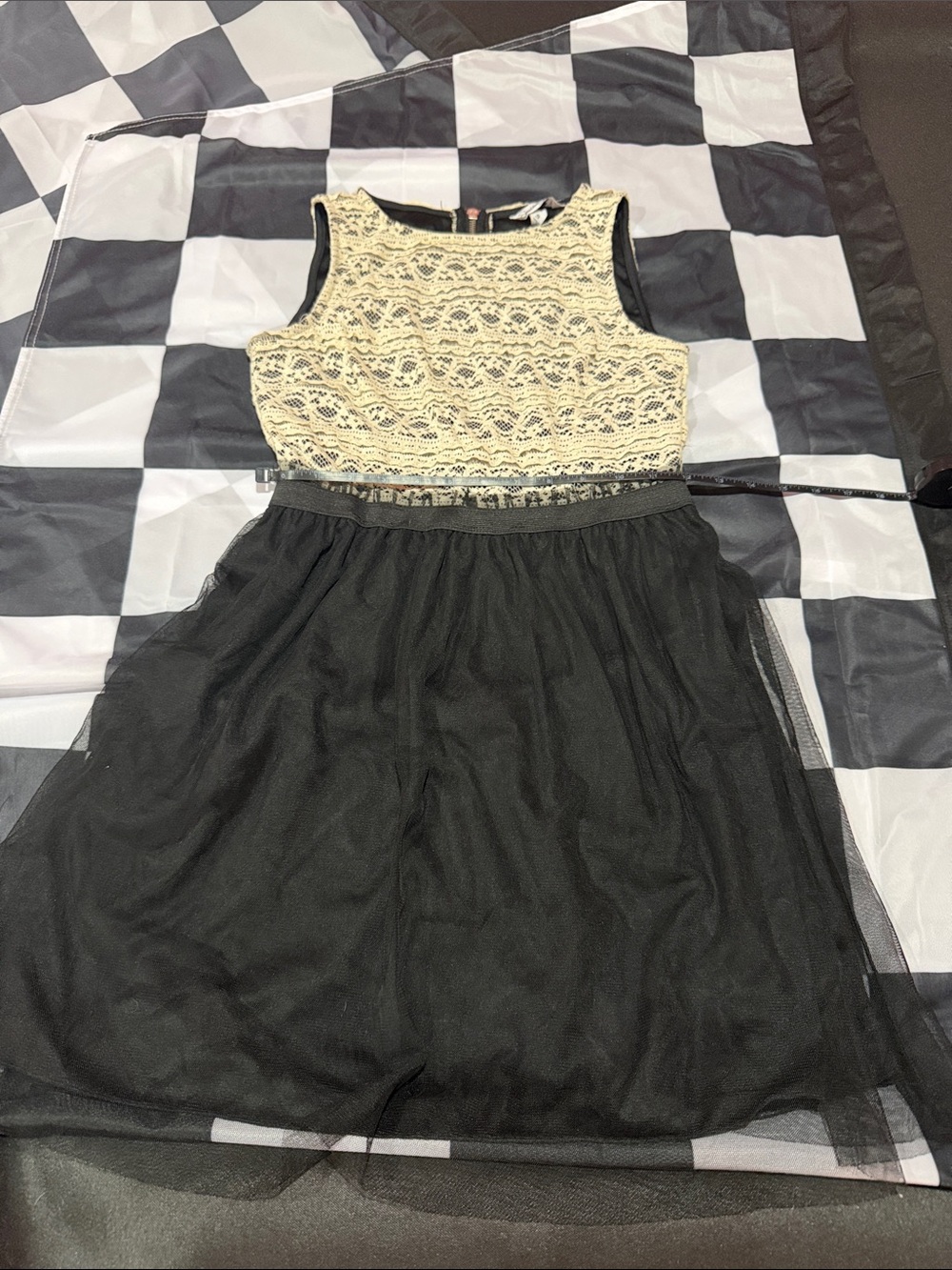 Speechless Black Tulle Skirt Dress with Cream Lace Bodice size small
